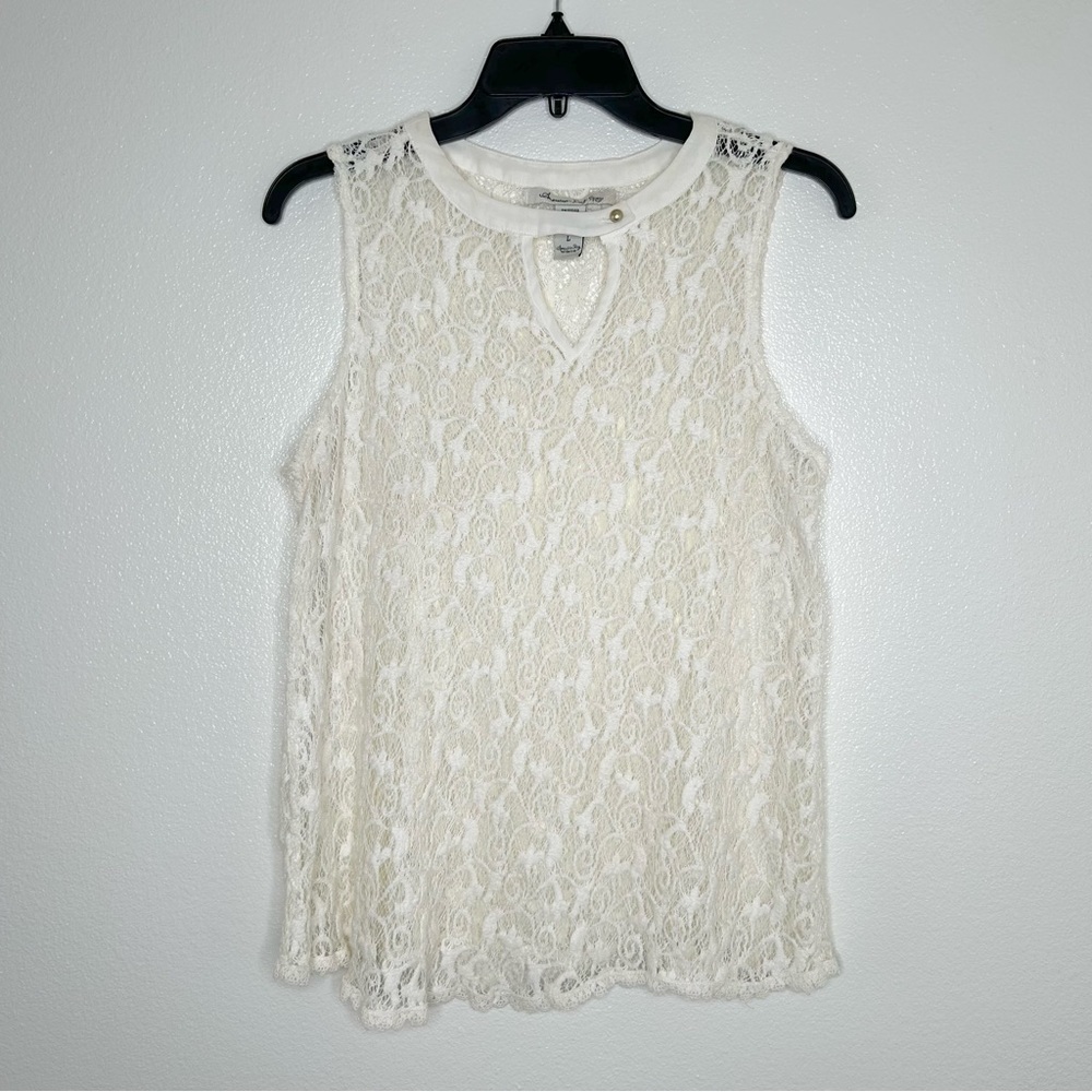 American Rag Juniors Ivory Lace Sleeveless Sheer Tank Top Size L